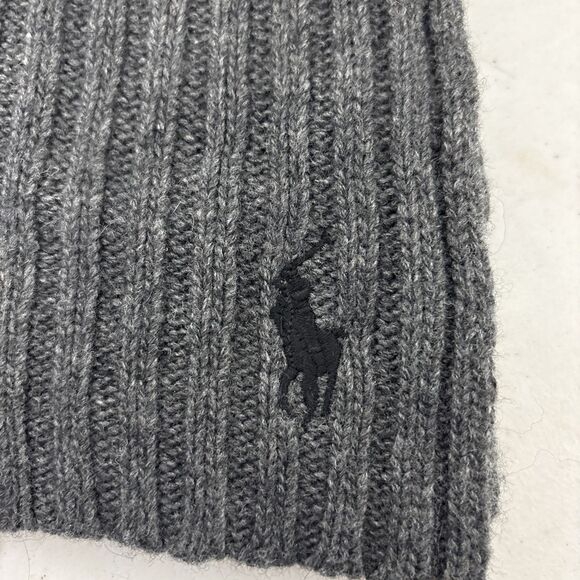 Polo Ralph Lauren Wool Blend Ribbed Scarf & Beanie Hat Set Gray Black Pony - Picture 4 of 6